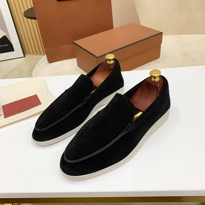 Elegant Suede Loafers for Women with Round Toe Slip On Chunky Sole Casual Style