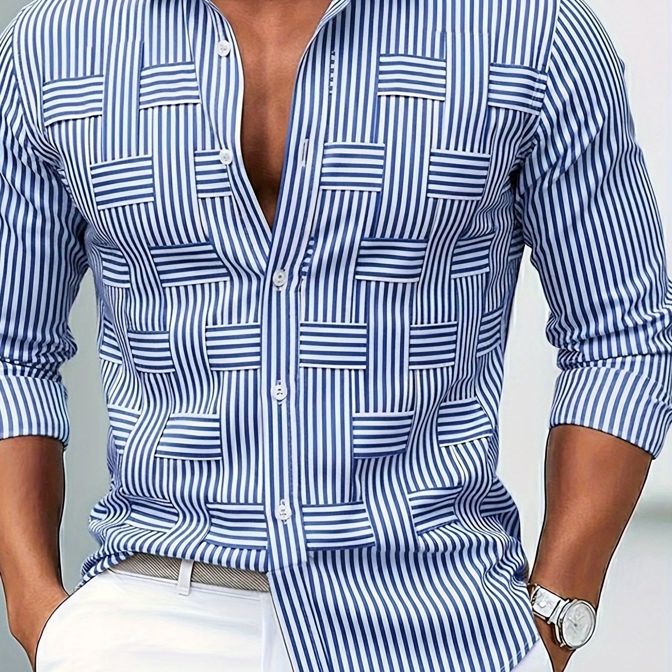 Elegant Blue Striped Shirt for Women with Collar Long Sleeve Button Front Relaxed Casual Style