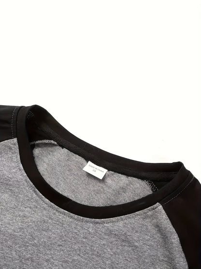 Comfortable Black Colorblock Shirt for Women with Crew Neck Raglan Sleeve Relaxed Casual Style