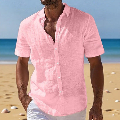 Effortless Linen Shirt for Women with Collar Short Sleeve Button Front Relaxed Casual Style