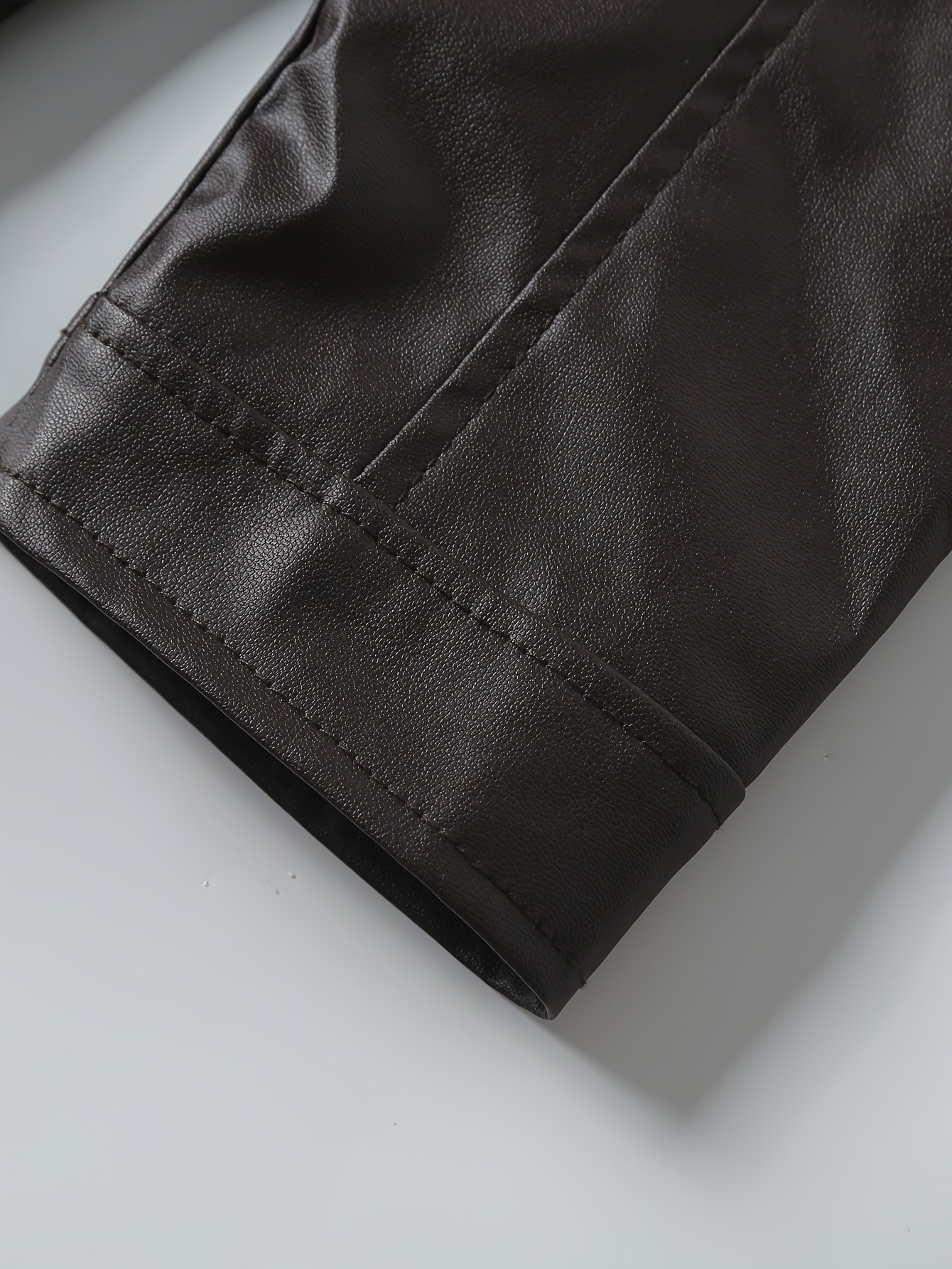 Elegant Navy Blue Leather Jacket for Women with Stand Collar Long Sleeve Zip Pocket Moto Style
