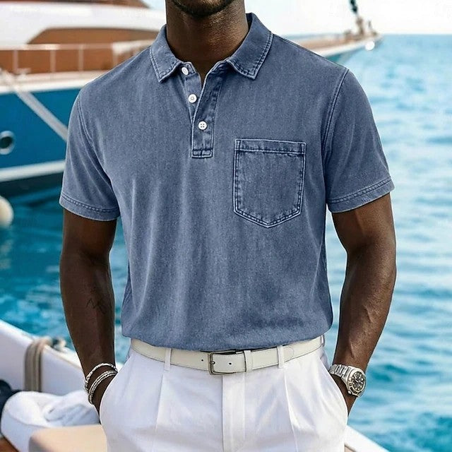 Effortless Washed Cotton Polo Shirt for Women with Collar Short Sleeve Chest Pocket Casual Style