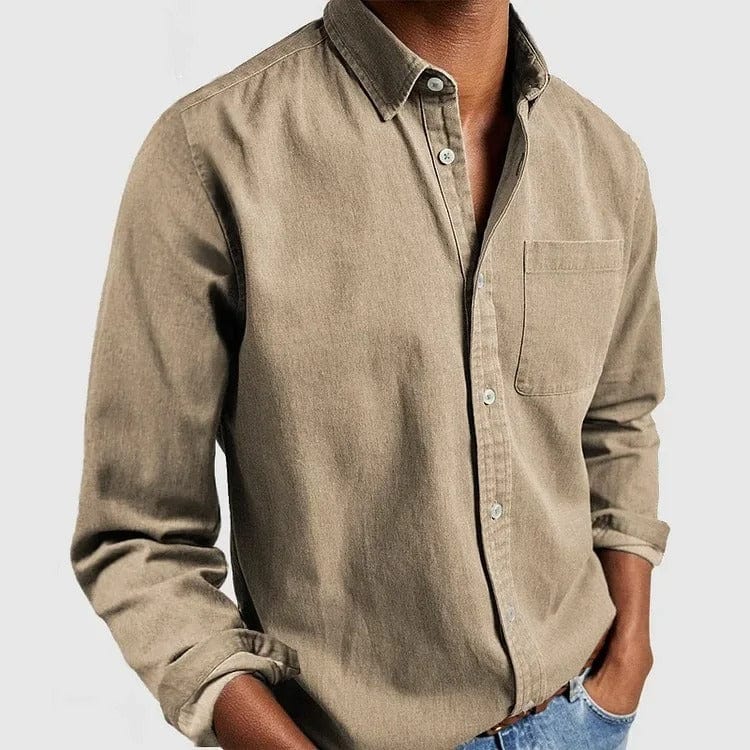 Effortless Denim Button Up Shirt for Women with Collar Long Sleeve Chest Pocket Relaxed Casual Style
