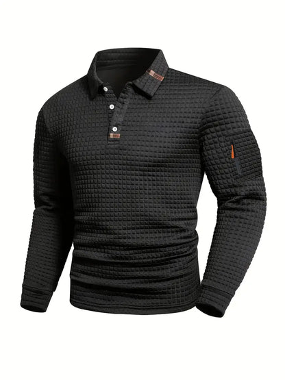 Comfortable Waffle Knit Polo Shirt for Women with Collared Long Sleeve Zip Pocket Casual Style