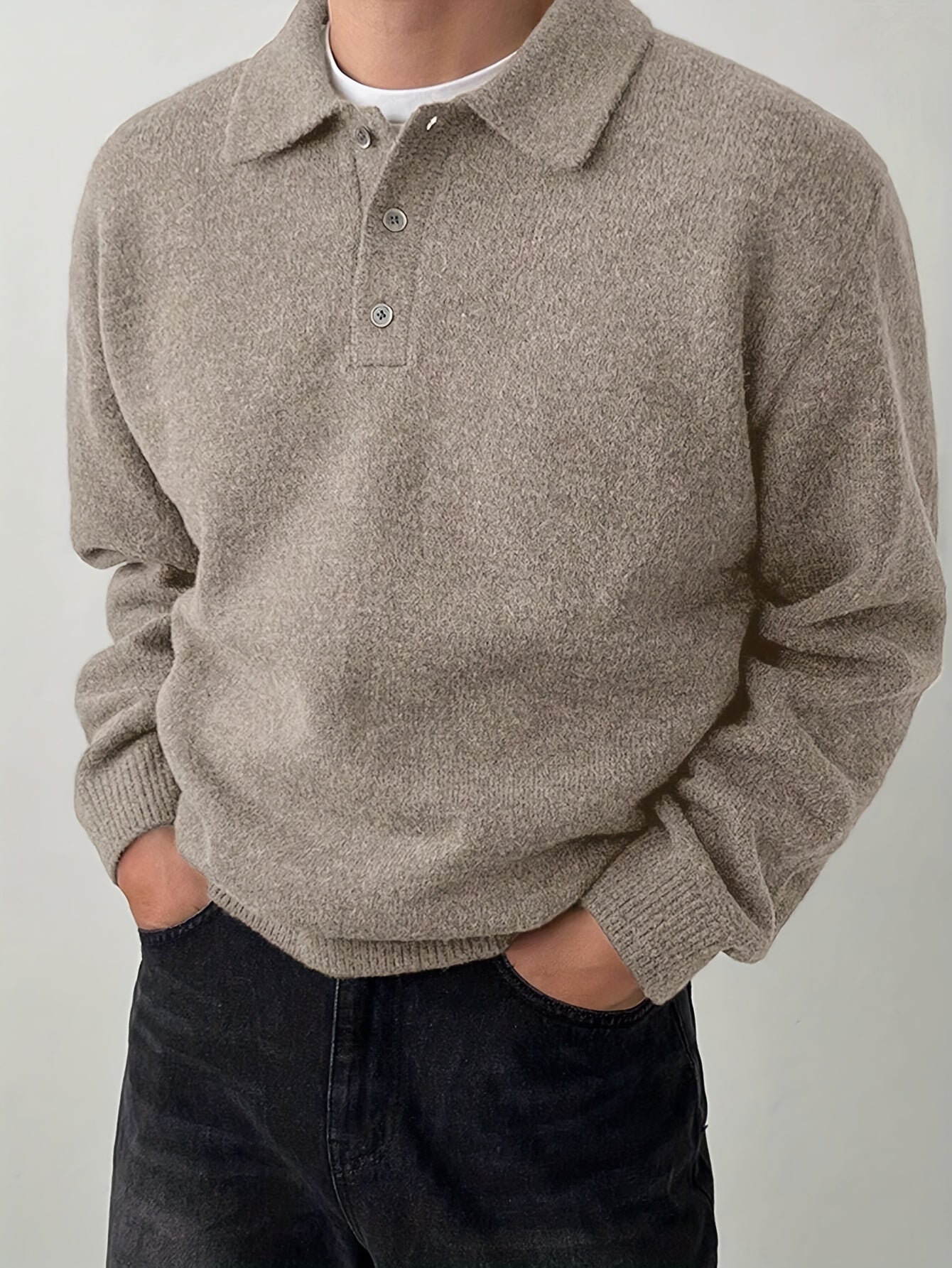 Comfortable Olive Green Knit Sweater for Women with Collar Long Sleeve Button Front Relaxed Oversized Style