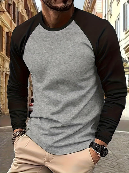 Comfortable Black Colorblock Shirt for Women with Crew Neck Raglan Sleeve Relaxed Casual Style