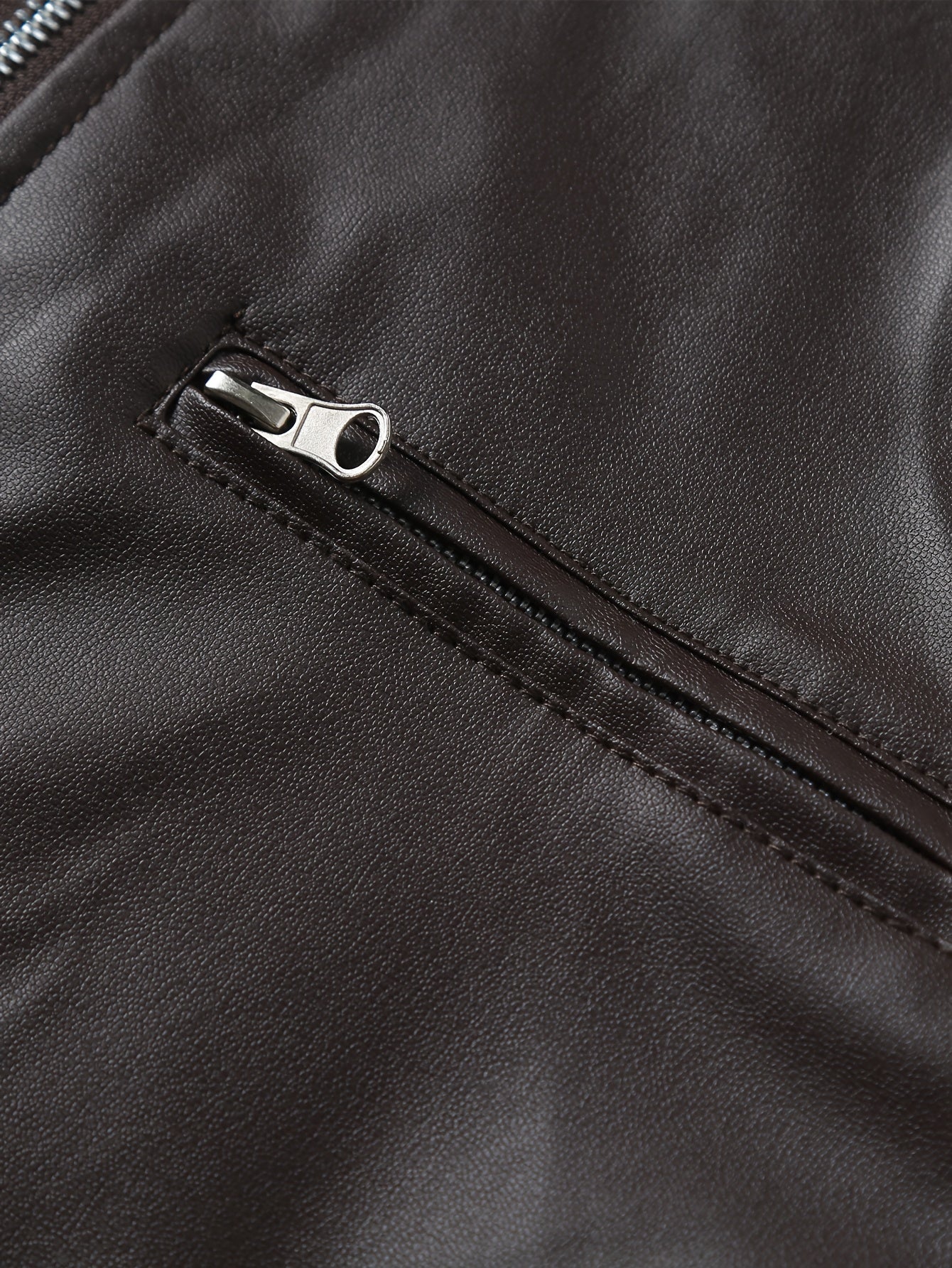 Elegant Navy Blue Leather Jacket for Women with Stand Collar Long Sleeve Zip Pocket Moto Style
