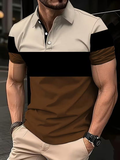 Effortless Colorblock Polo Shirt for Women with Collar Short Sleeve Button Placket Casual Style