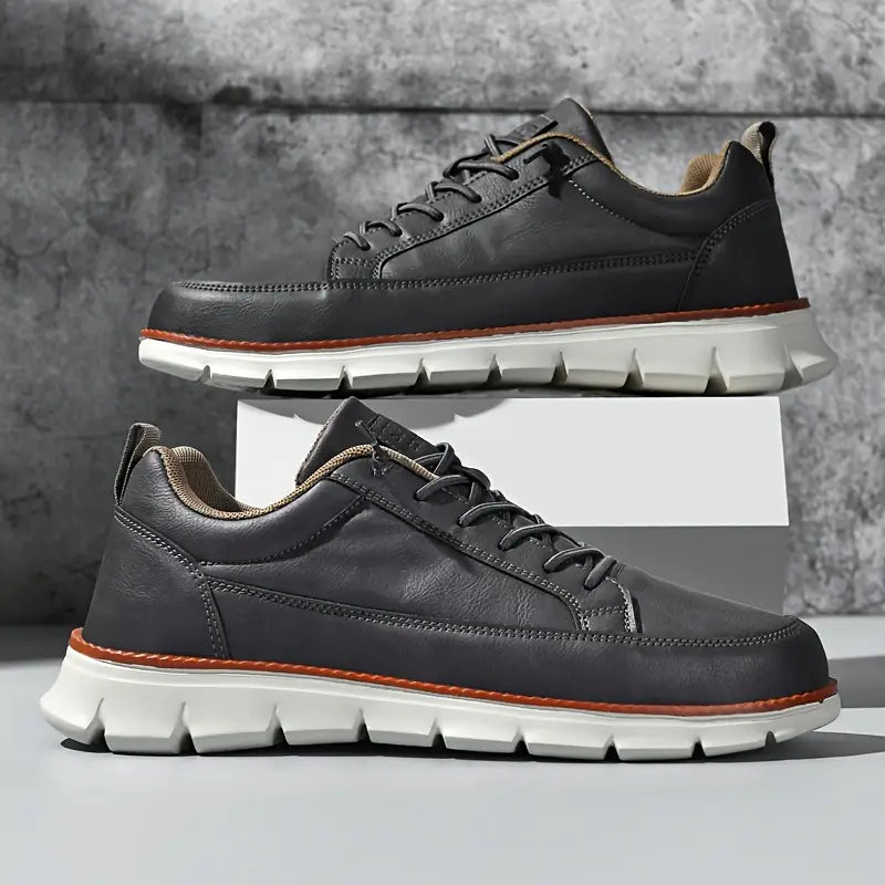 Effortless Leather Sneaker for Women with Lace Up Low Top Cushioned Sole Casual Style