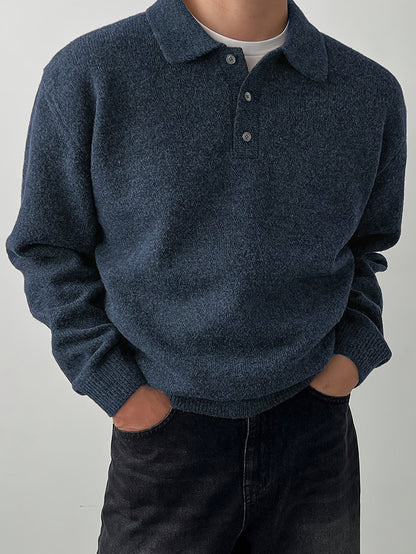 Comfortable Olive Green Knit Sweater for Women with Collar Long Sleeve Button Front Relaxed Oversized Style