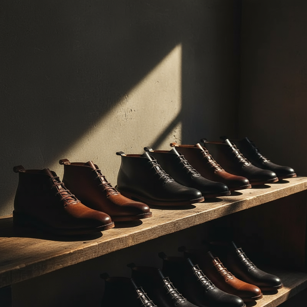 Elegant Leather Chukka Boots for Women with Lace Up Round Toe Stacked Heel Style