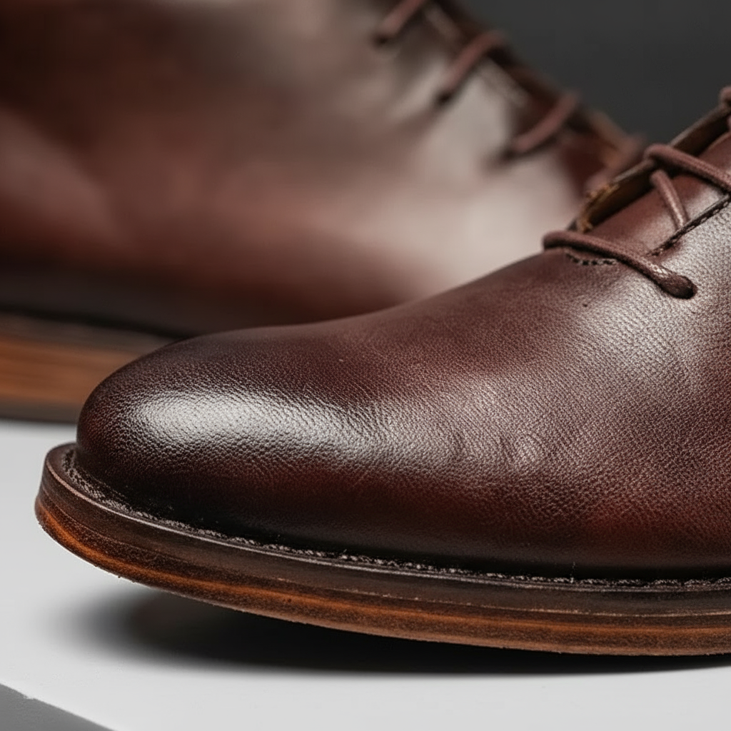 Elegant Leather Chukka Boots for Women with Lace Up Round Toe Stacked Heel Style