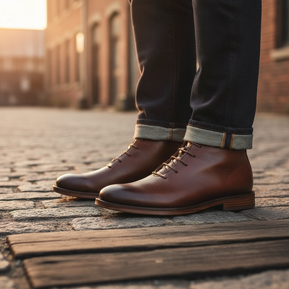Elegant Leather Chukka Boots for Women with Lace Up Round Toe Stacked Heel Style