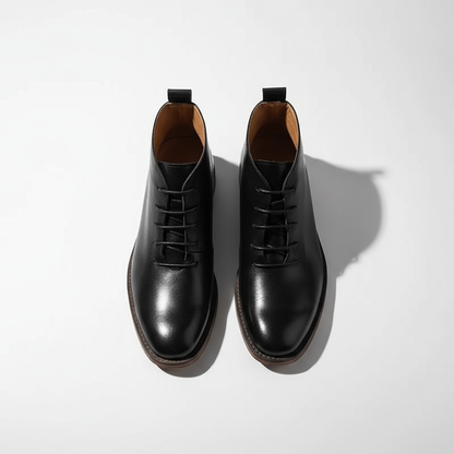 Elegant Leather Chukka Boots for Women with Lace Up Round Toe Stacked Heel Style
