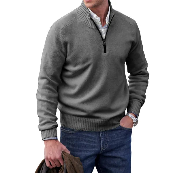 Comfortable White Quarter Zip Sweater for Women with Mock Neck Long Sleeve Ribbed Cuff Relaxed Knit Style