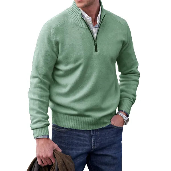 Comfortable White Quarter Zip Sweater for Women with Mock Neck Long Sleeve Ribbed Cuff Relaxed Knit Style