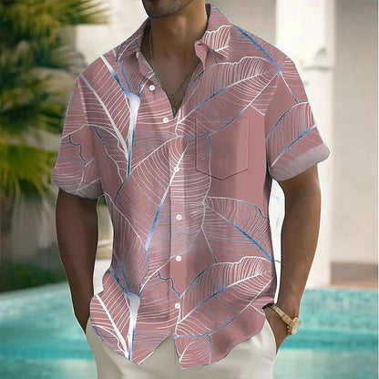 Effortless Hawaiian Leaf Print Shirt for Women with Collar Short Sleeve Button Front Relaxed Style