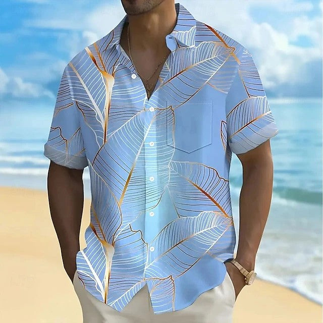 Effortless Hawaiian Leaf Print Shirt for Women with Collar Short Sleeve Button Front Relaxed Style