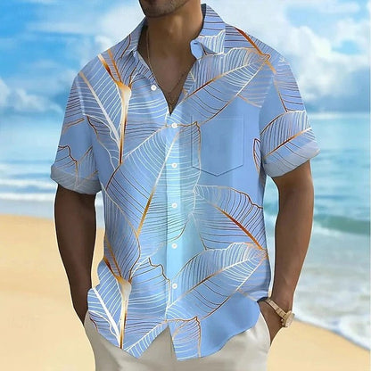 Effortless Hawaiian Leaf Print Shirt for Women with Collar Short Sleeve Button Front Relaxed Style
