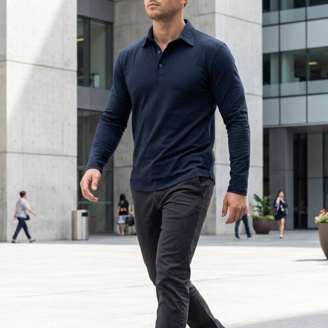 Comfortable Pique Knit Polo Shirt for Women with Collar Long Sleeve Button Placket Relaxed Style
