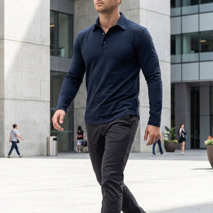 Comfortable Pique Knit Polo Shirt for Women with Collar Long Sleeve Button Placket Relaxed Style