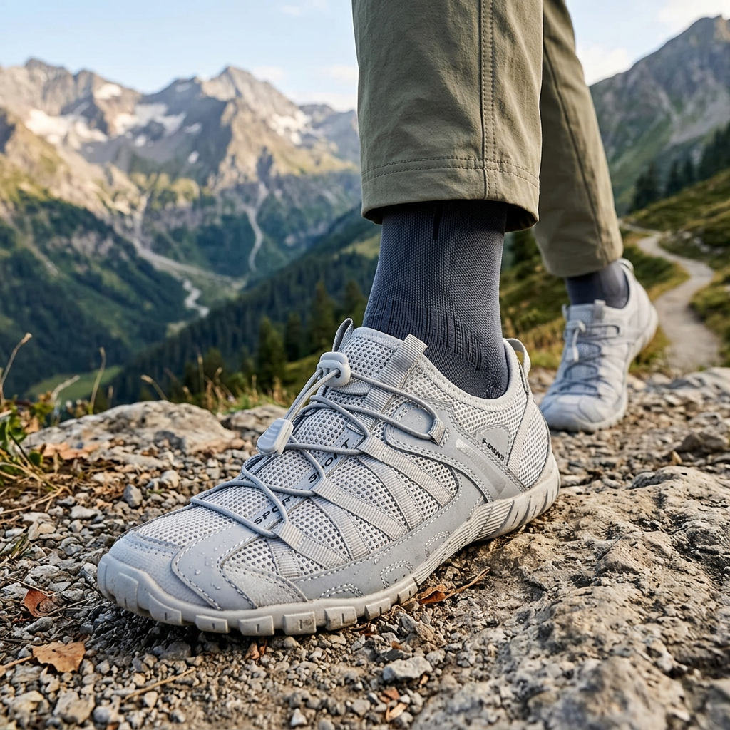 Comfortable Mesh Trail Sneaker for Women with Bungee Lace Rugged Sole Outdoor Style