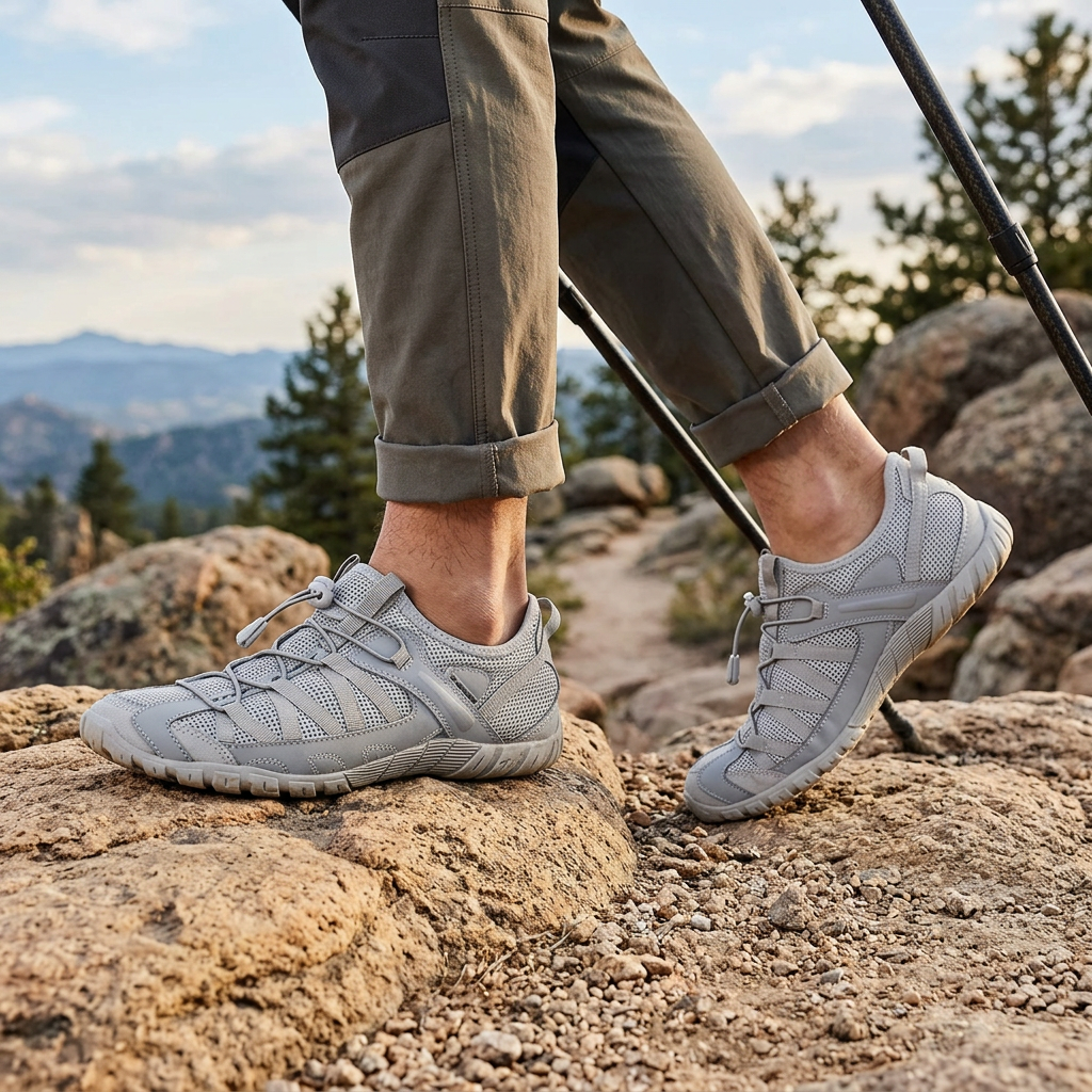 Comfortable Mesh Trail Sneaker for Women with Bungee Lace Rugged Sole Outdoor Style