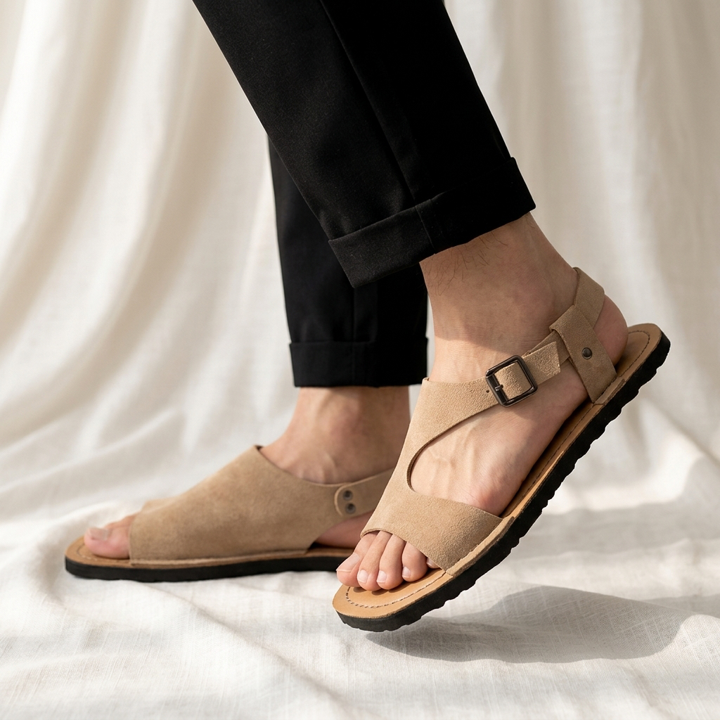 Effortless Suede Buckle Sandal for Women with Open Toe Ankle Strap Flat Casual Style