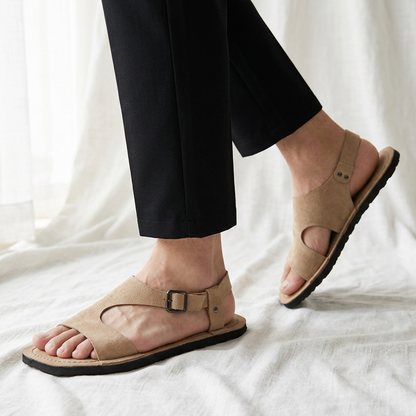 Effortless Suede Buckle Sandal for Women with Open Toe Ankle Strap Flat Casual Style