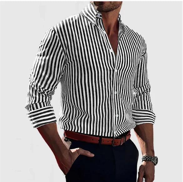Effortless Striped Collared Shirt for Women with Long Sleeve Button Front Relaxed Casual Style