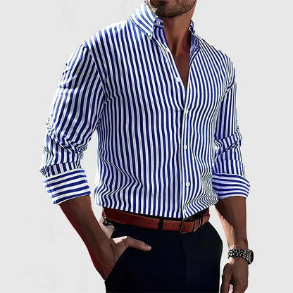 Effortless Striped Collared Shirt for Women with Long Sleeve Button Front Relaxed Casual Style