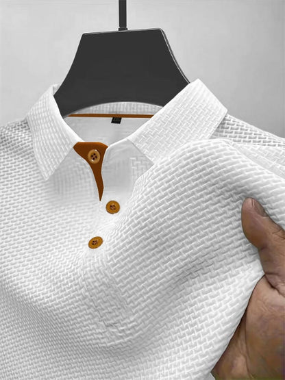 Comfortable Waffle Knit Polo Shirt for Women with Collar Long Sleeve Contrast Placket Casual Style
