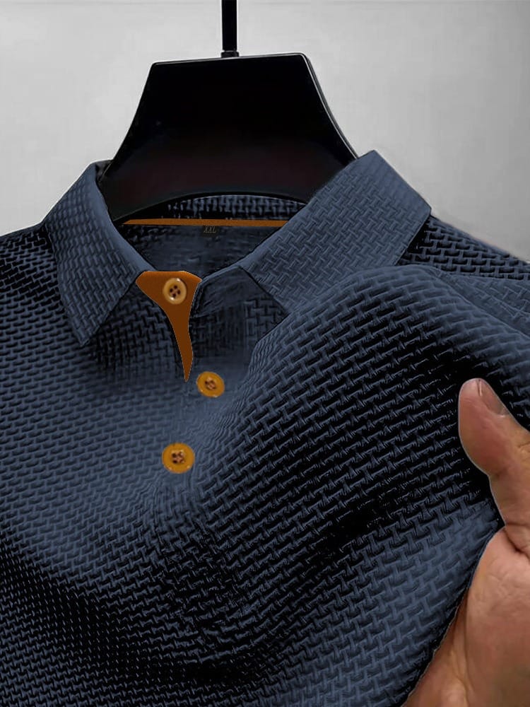 Comfortable Waffle Knit Polo Shirt for Women with Collar Long Sleeve Contrast Placket Casual Style