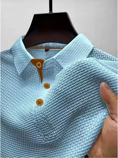 Comfortable Waffle Knit Polo Shirt for Women with Collar Long Sleeve Contrast Placket Casual Style