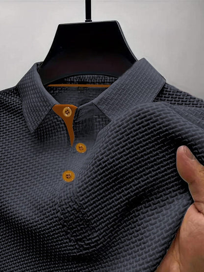 Effortless Textured Waffle Knit Polo Shirt for Women with Collared Long Sleeve Contrast Button Placket Casual Style