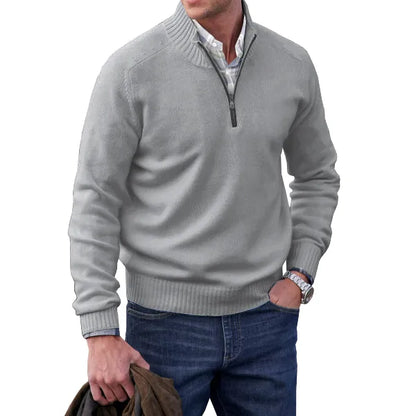 Comfortable White Quarter Zip Sweater for Women with Mock Neck Long Sleeve Ribbed Cuff Relaxed Knit Style