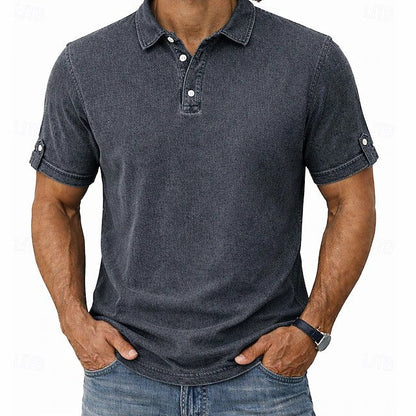 Comfortable Garment Washed Polo Shirt for Women with Collar Short Sleeve Button Placket Roll Tab Casual Style