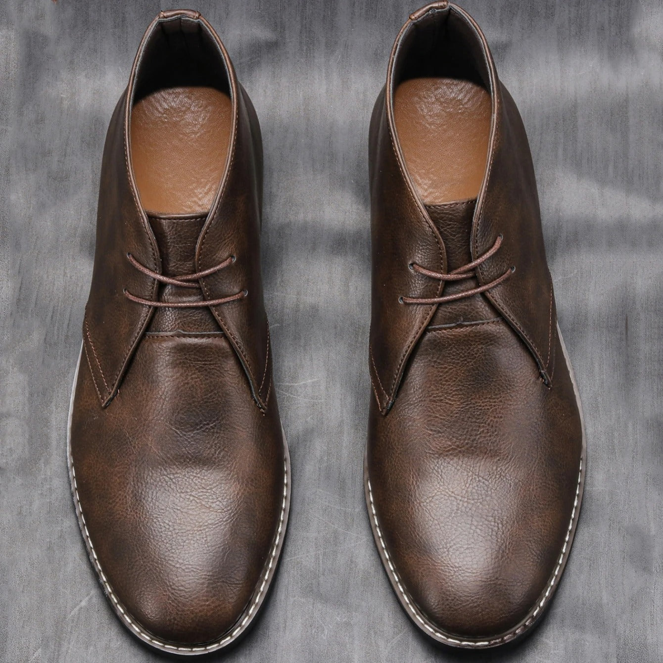 Elegant Dark Brown Leather Chukka Boots for Women with Lace Up Round Toe Stacked Heel Casual Style