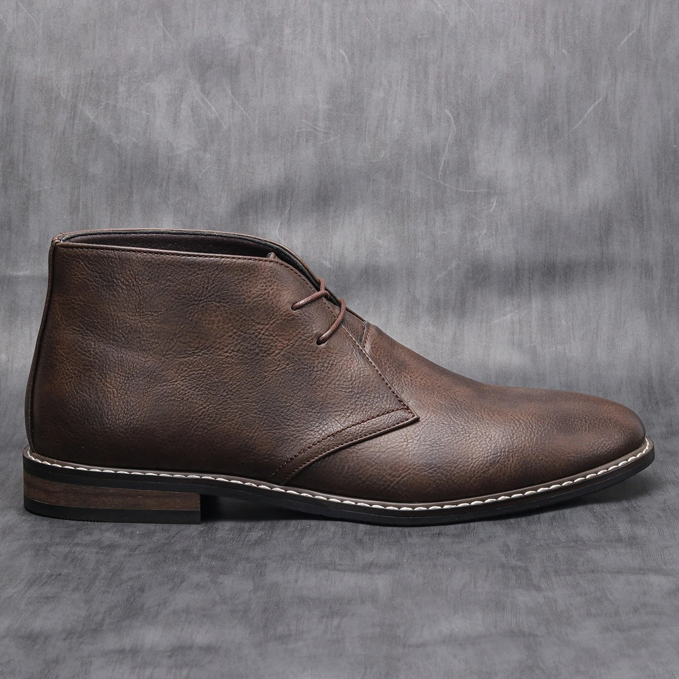 Elegant Dark Brown Leather Chukka Boots for Women with Lace Up Round Toe Stacked Heel Casual Style