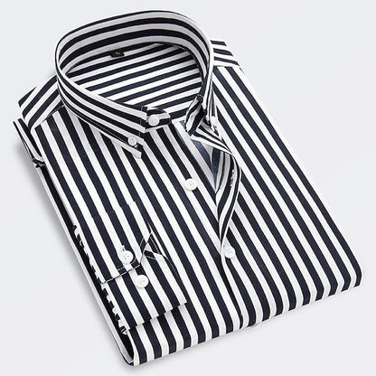 Elegant Striped Button Up Shirt for Women with Collar Long Sleeve Relaxed Casual Style
