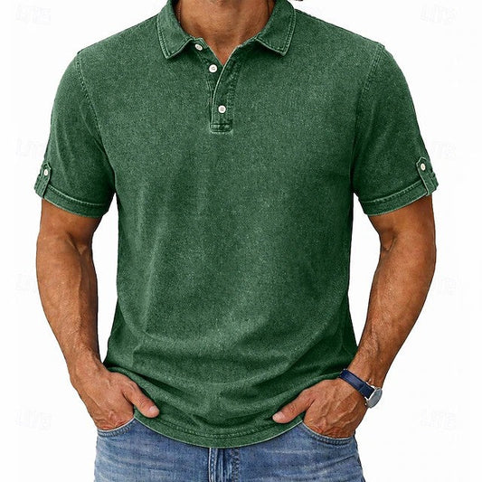 Comfortable Garment Washed Polo Shirt for Women with Collar Short Sleeve Button Placket Roll Tab Casual Style