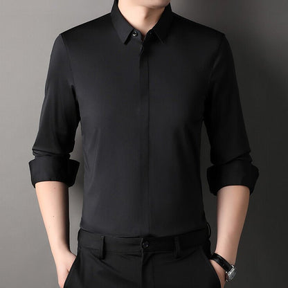 Elegant Satin Dress Shirt for Women with Collar Long Sleeve Button Front Tailored Silky Style