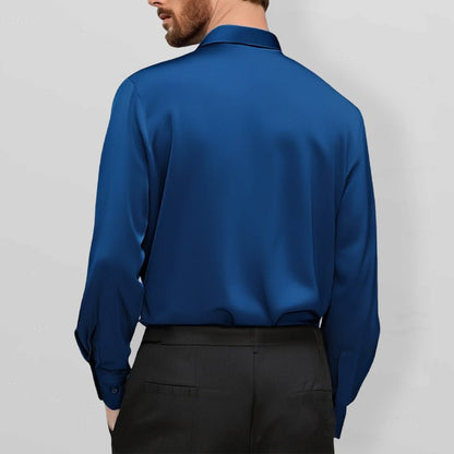 Elegant Satin Dress Shirt for Women with Collar Long Sleeve Button Front Tailored Silky Style