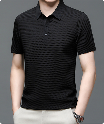 Comfortable Textured Knit Polo Shirt for Women with Collared Long Sleeve Button Placket Relaxed Style