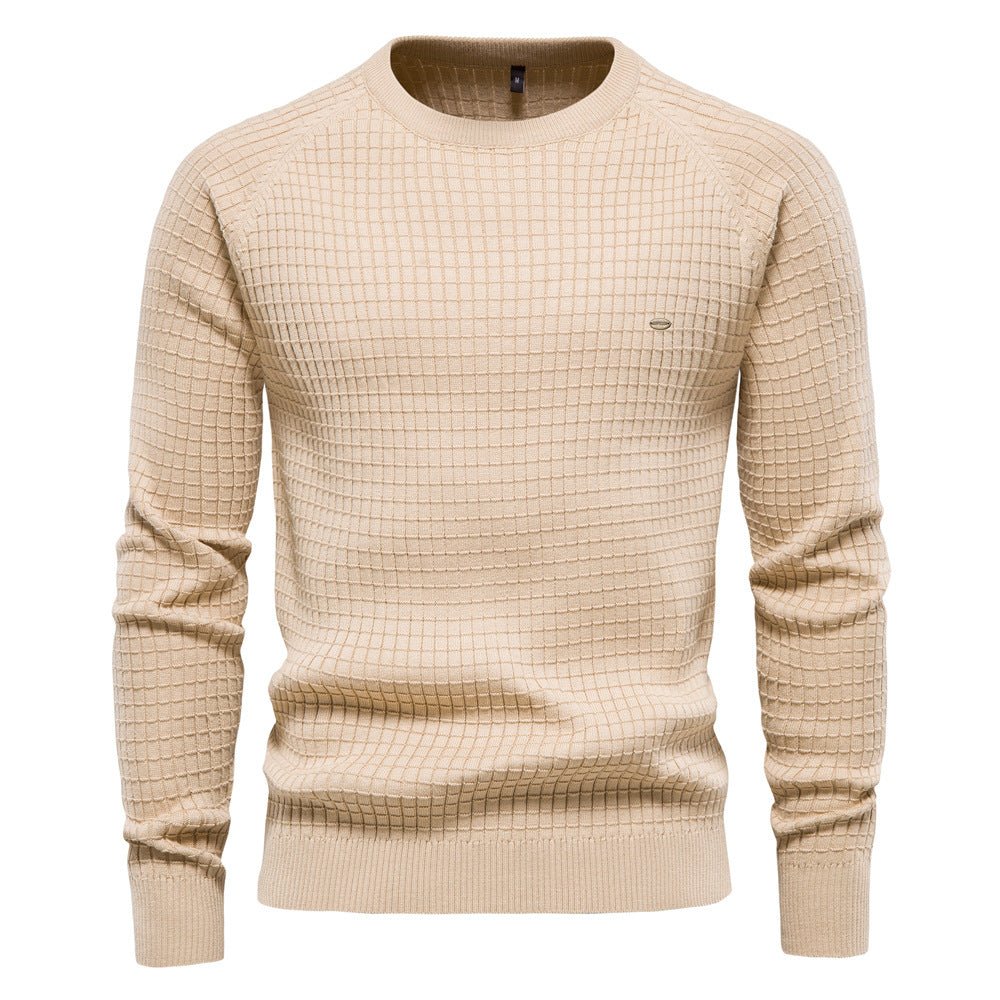 Comfortable Navy Waffle Knit Sweater for Women with Crew Neck Long Sleeve Ribbed Casual Style