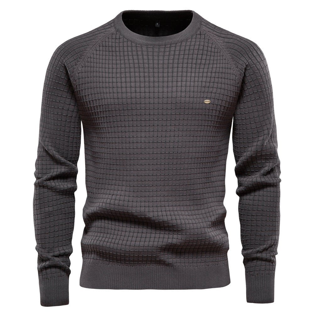 Comfortable Navy Waffle Knit Sweater for Women with Crew Neck Long Sleeve Ribbed Casual Style