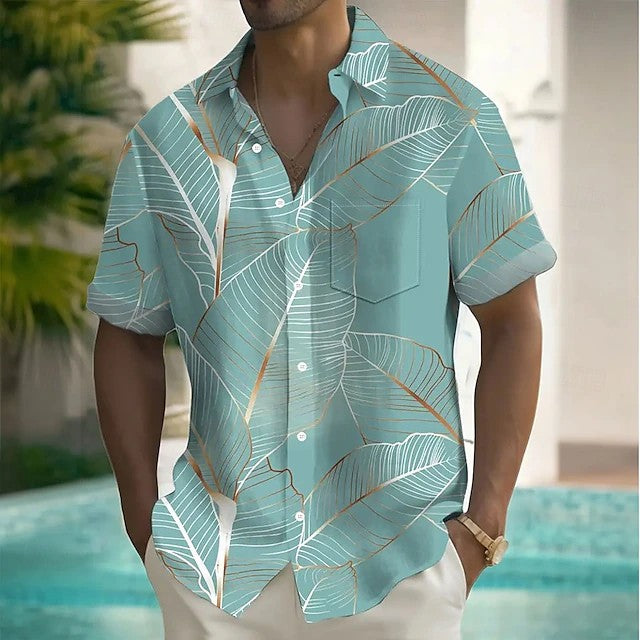 Effortless Hawaiian Leaf Print Shirt for Women with Collar Short Sleeve Button Front Relaxed Style