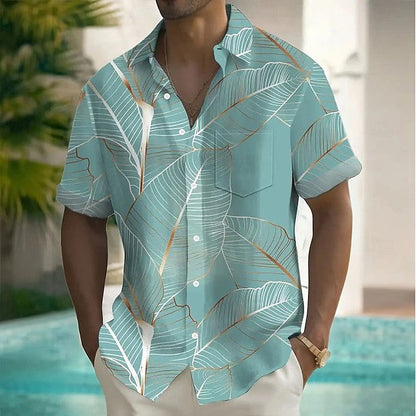 Effortless Hawaiian Leaf Print Shirt for Women with Collar Short Sleeve Button Front Relaxed Style