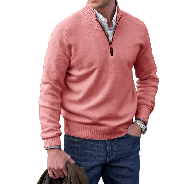 Comfortable White Quarter Zip Sweater for Women with Mock Neck Long Sleeve Ribbed Cuff Relaxed Knit Style