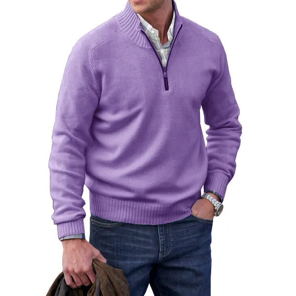 Comfortable White Quarter Zip Sweater for Women with Mock Neck Long Sleeve Ribbed Cuff Relaxed Knit Style
